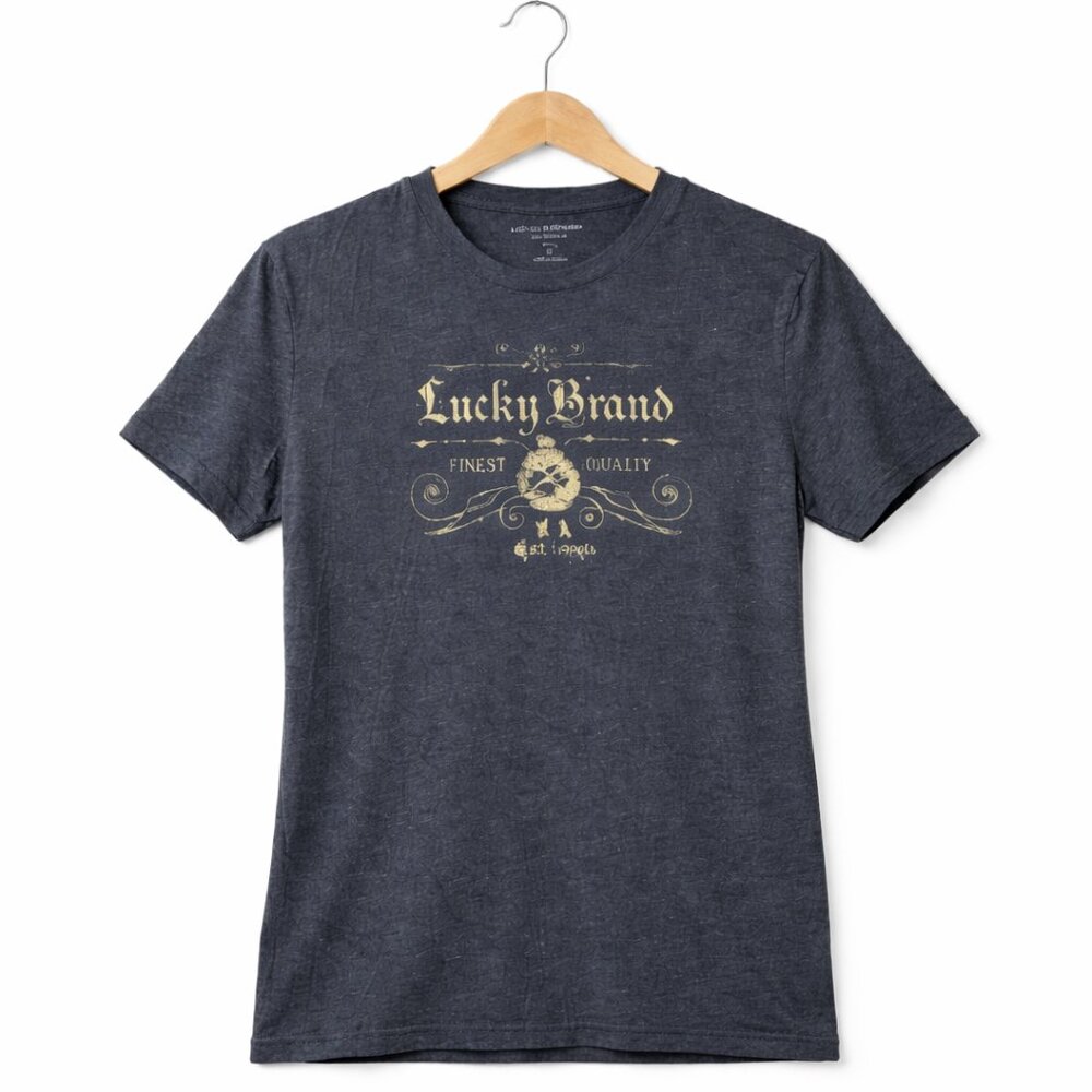 Lucky Brand Graphic Tee Men’s Medium Charcoal Tri-Blend Vintage Logo T-Shirt